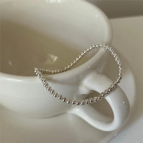 Bracciale Con Perline Tonde In Argento Sterling 925 Minimalista Elastico Geometrico Stile Coreano Gioielli Alla Moda