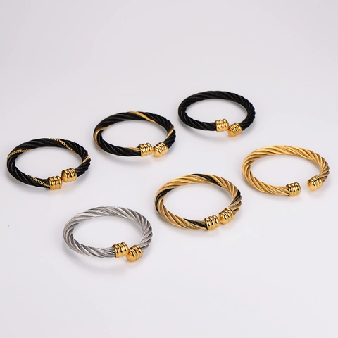 Edelstahl Gedrehtes Kabelarmband Offen Verstellbar Minimalismus Mode Pendler Armreif Für Damen Herren