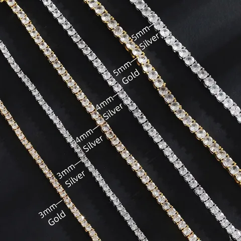 Unisex Hip Hop Tennis Chain Bracelet And Necklace Cubic Zirconia Inlaid Gold Plated Copper Iced Out Jewelry