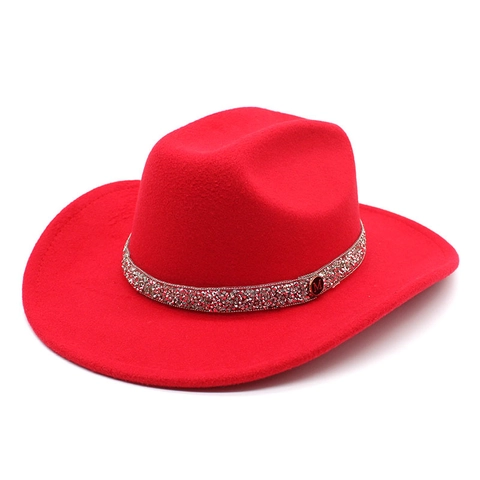 Western Filz Fedora Hut Für Damen Herren Strass Band Buchstabe M Metallschnalle Panama Hut Breite Krempe Sonnenschutz Party Jazz Hut
