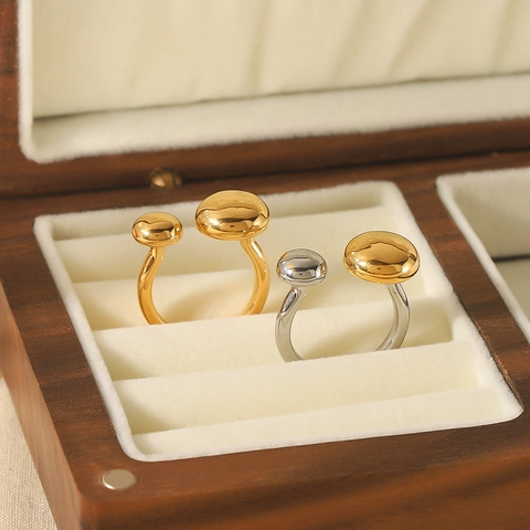 Minimalist Open Ring 18K Gold Plated Stainless Steel Double Ball Geometric Chic Adjustable Finger Jewelry For Women