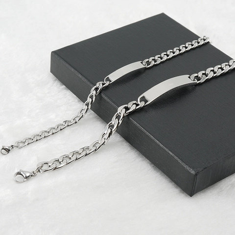 Roestvrijstalen Cubaanse Schakelarmband Voor Heren Met Gepolijste Blanco ID Plaat Hip Hop Sieraden Kreeftsluiting