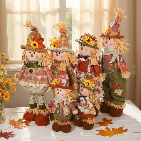 Vogelscheuche Puppe Erntedank Dekoration Stoff Stroh Sonnenblume Ahornblatt Herbst Thema Haus Desktop Ornament Figur
