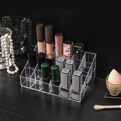 Clear Acrylic Lipstick Organizer Multi Grid Tiered Cosmetic Storage Rack For Desktop Vanity Table Makeup Display