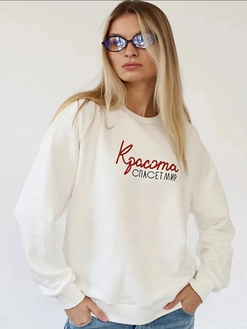 Felpa Da Donna Girocollo Maniche Lunghe Stampa Russa Allentata Casual Street Style Misto Cotone Pullover