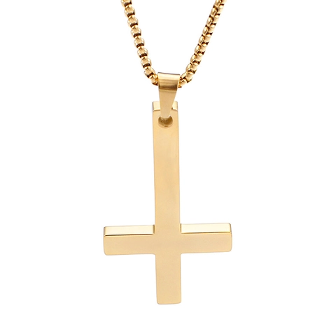 Collar Con Colgante De Cruz Invertida De Acero Inoxidable Estilo Gótico Punk Joyas Para Hombres Con Cadena De Caja