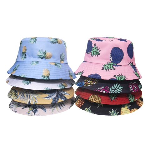 Vissershoed Met Tropische Ananas Print Polyester Zonbescherming Zomer Strand Buiten Casual Reis Pet