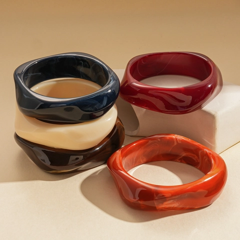 Chunky Irregular Acrylic Bangles Retro Geometric Resin Bracelets Vintage Marble Texture Fashion Jewelry For Women