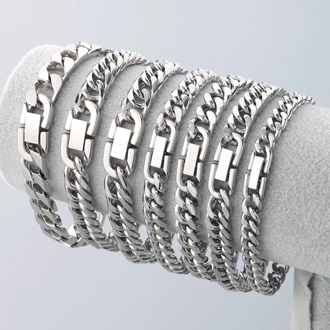 Cuban Link Armband Edelstahl Poliert Hip Hop Streetwear Style Schmuck Schnalle Kette Für Männer Frauen