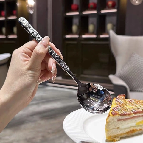 Cucchiaio In Acciaio Inossidabile 410 Manico Martellato Lucidato A Specchio Manico Lungo Per Zuppa Dessert Caffè Ristorante Stile Moderno