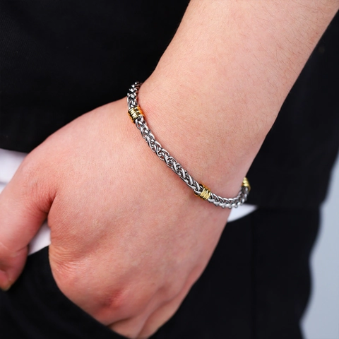 Set Collana E Bracciale In Acciaio Inossidabile Bicolore Argento Oro Catena Di Grano Gioielli Trendy Per Uomo Donna