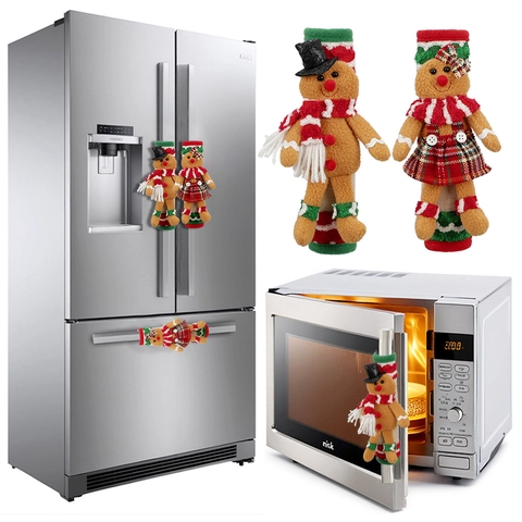 Christmas Gingerbread Man Refrigerator Handle Covers Plush Polyester Appliance Door Protector Holiday Kitchen Decor