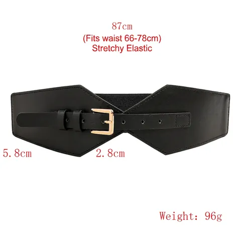 Cintura a Corsetto Larga in Pelle PU Moda Donna Fibbia ad Ago in Lega Oro Cintura Elastica Decorativa Geometrica