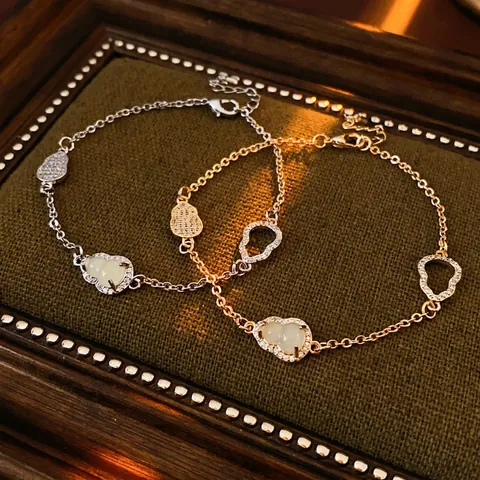 Bracciale Con Ciondolo A Zucca Stile Cinese Per Donne Rame Con Zircone E Imitazione Di Giada Gioielli Eleganti
