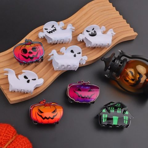 Mollette Per Capelli Halloween Acrilico Fantasma Zucca Casa Stregata Forme Accessori Per Costumi Donne Ragazze