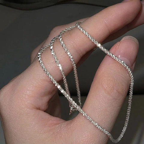 Sparkling Textured Chain Necklace Titanium Steel 18K Gold Plated Shimmering Minimalist Jewelry For Women Men