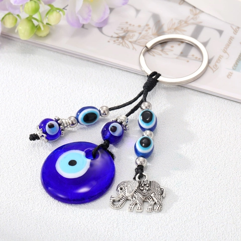 Vintage Böser Blick Elefant Schlüsselanhänger Mit Blauen Glasperlen Glücksbringer Für Tasche Damen Herren Dekoratives Geschenk