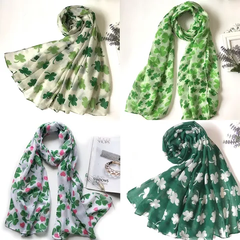 Sciarpa del Giorno di San Patrizio per Donna Leggero Foulard in Voile con Stampa di Trifoglio per Accessori per Feste Irlandesi