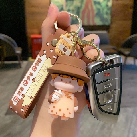 Portachiavi Bubble Tea Carino Cartone Animato Tè In Bolla PVC Silicone Ciondolo Borsa Auto Regalo