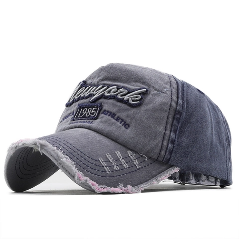 Washed Cotton Baseball Cap Distressed Ripped Edge New York Letter Embroidery Retro Adjustable Streetwear Hat