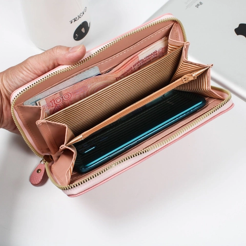 Portafoglio Lungo Da Donna Motivo Litchi Pelle PVC Grande Capacità Cerniera Porta Carte Pochette Per Telefono Moda