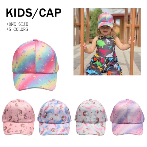Kids Baseball Cap Polyester Rainbow Gradient Unicorn Star Sun Protection Adjustable Outdoor Hat For Girls