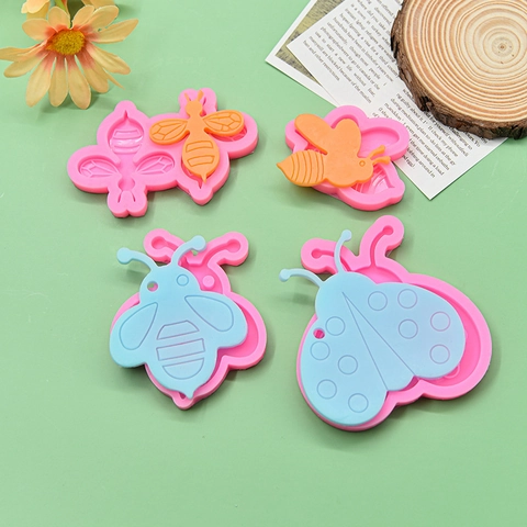 Bee Ladybug Insect Silicone Mold For Fondant Cake Decoration DIY Epoxy Resin Crafting Flexible Durable Pink Blue