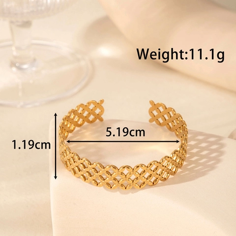 Mode Edelstahl Offen Armreif Für Damen Geflochten Hohl Geometrisch Verstellbar Vergoldet Statement Schmuck Geschenk