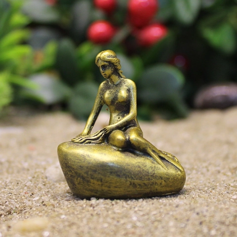 Mermaid Sculpture Miniature Sea Maiden Resin Figurine Antique Bronze Marble Style Micro Landscape Garden Desk Decor Retro