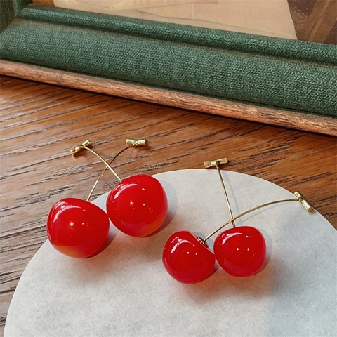 Orecchini A Goccia A Forma Di Ciliegia Rossa Resina Lega Di Rame Gioielli Di Frutta Per Donne Stile Dolce Accessorio