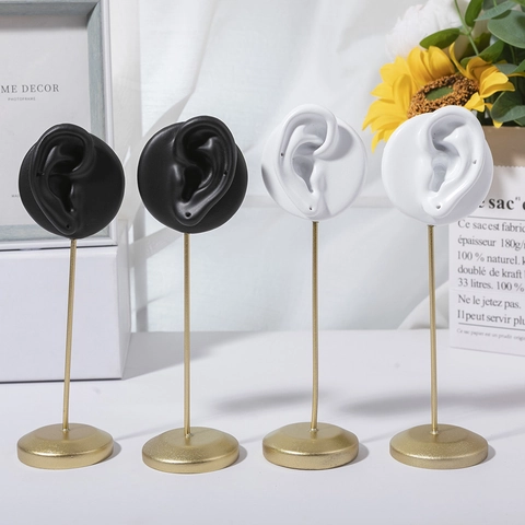 Kreativer Ohrform Ohrringständer Harz Ohrmodell Goldener Metallstab Schmuckständer Für Ohrstecker Fotografie Requisiten