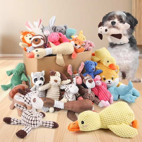 Corduroy Dog Squeaky Toys Animal Shapes Plush Chew For Teeth Cleaning Interactive Pet Play For Small Medium Dogs