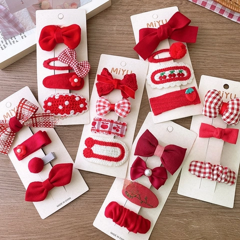 Pinzas Para El Cabello Rojas Tela Punto Lazo Flor Fruta Año Nuevo Festival Horquillas Dulces Accesorios Para Niñas