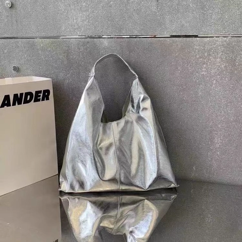 Große Kapazität Tote Bag Weiches PU Leder Minimalistische Silberne Hobo Schultertasche Täglich Pendeln