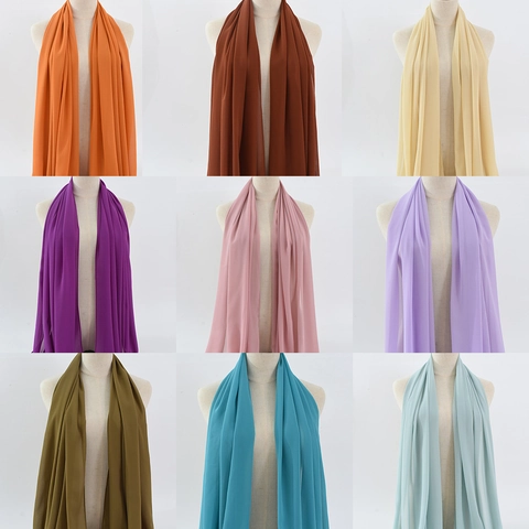 Women Solid Chiffon Hijab Scarf Lightweight Breathable Long Wrap Shawl Muslim Ethnic Elegant Headscarf