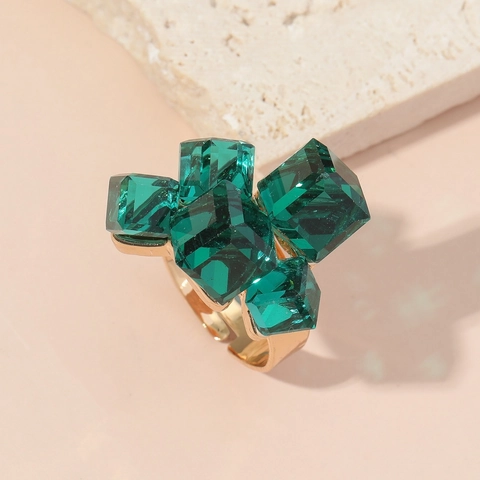 Mode Geometrische Würfel Gestapelt Verstellbarer Ring Legierung Kristall Trendiges Elegantes Fingerschmuck Für Damen