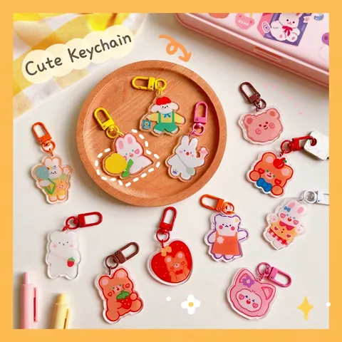 Mignon Dessin Animé Animal Porte-Clés Acrylique Ours Lapin Tigre Pendentif Sac Kawaii Ornement Cartable Filles Enfants