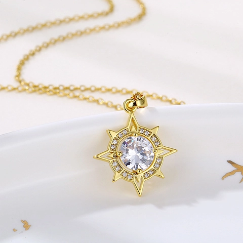 Collar Con Colgante De Estrella De Ocho Puntas Acero Inoxidable Incrustado De Circonita Chapado En Oro Joyería Para Mujer