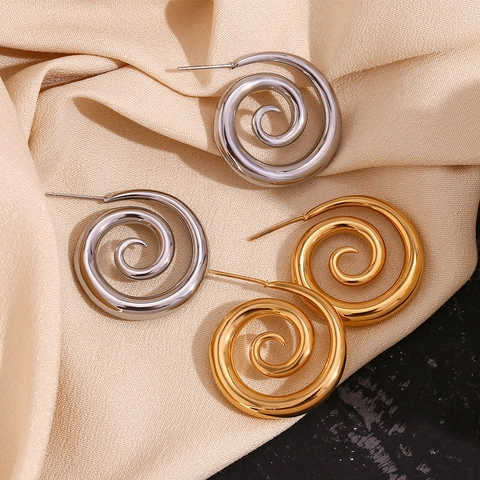 Minimalistische Edelstahl Spiral Geometrische Ohrstecker Für Damen 18K Vergoldet Swirl Design Mode Schmuck Täglich Pendeln Accessoire