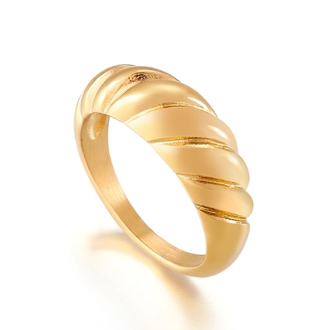 Edelstahl Gedrehte Croissant Ring Für Damen Chunky Spiral Minimalistisch Metall Band Ring Mode Schmuck Finger Dekor