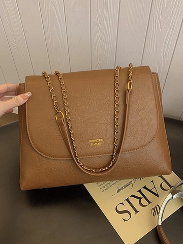 Borsa A Tracolla Da Donna Pelle PU Grande Capacità Catena Patta Quadrata Borsa A Spalla Pendolare Tendenza Minimalista