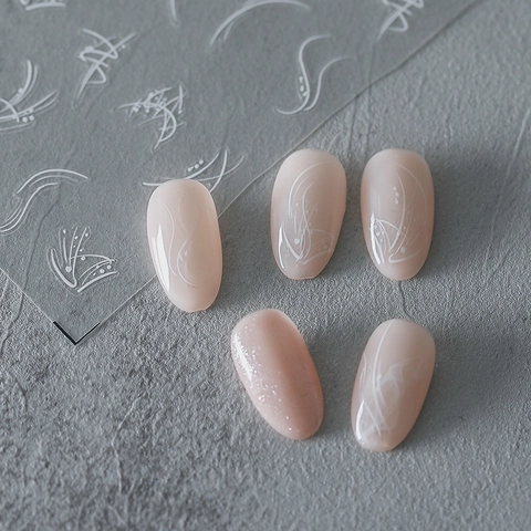 Weiße Abstrakte Kurvenlinie Nagelkunst Aufkleber Hauchdünne Selbstklebende Maniküre Abziehbilder Eleganter Minimalistischer Stil