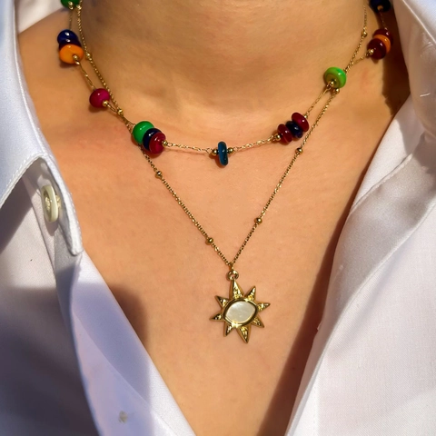 Collar Colgante Sol Acero Inoxidable Cuentas Coloridas Concha Estilo Bohemio Joyería Para Mujeres