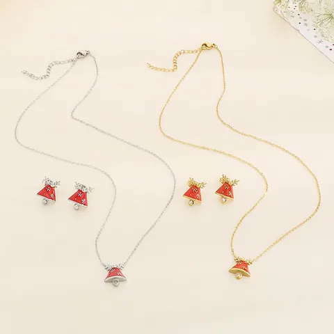 Collar Pendientes Navidad Reno Campana Acero Inoxidable Esmalte Strass Joyería Festiva Para Mujeres