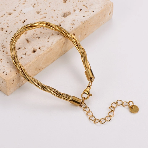 Bracciale A Catena Di Serpente A Triplo Filo Acciaio Inossidabile Placcato Oro Intrecciato Punk Hip Hop Gioielli Uomo Donna