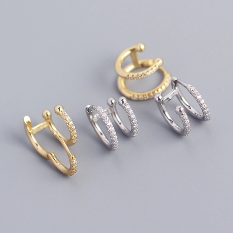 925 Sterling Silver Hoop Earrings For Women Double Layer Micro Pave Zircon Geometric Round Jewelry Fashion Gift