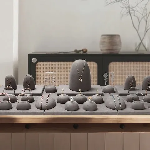 High-End Gray Microfiber Jewelry Display Stand Necklace Bust Ring Holder Earring Organizer Showcase Props Multi-Functional