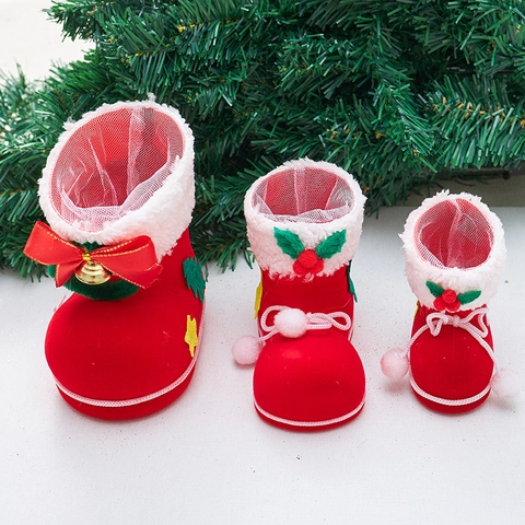 Scatola Per Caramelle A Stivale Di Natale Contenitore Per Regali Floccato Rosso Con Fodera In Rete Decorazione