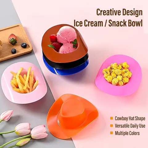 Cowboy Hat Shape Ice Cream Bowl Plastic Snack Dessert Serving Cup Novelty Creative Party Tableware Stackable