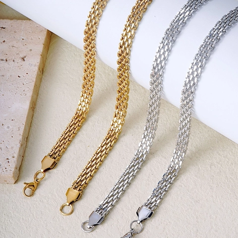 Collana a Catena Intrecciata in Acciaio Inossidabile Vintage Francese per Uomo Donna Minimalista Placcata Oro Argento Gioielli